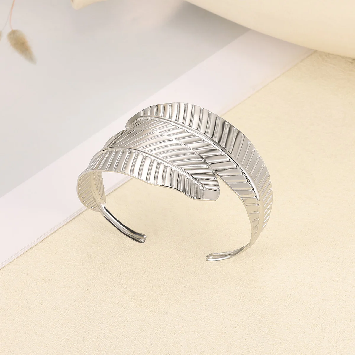 Chic Chunky Wide Cuff Bangles Bracelet For Women Flower Leaf Stainless Steel Broad Surface Pulseras Jewelry Punk Hiphop Gifts