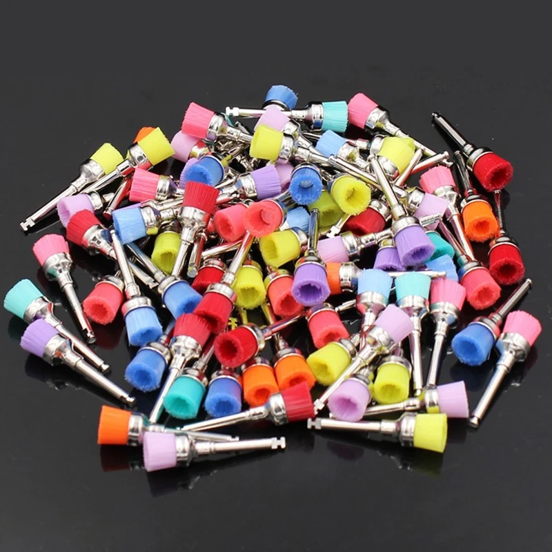 100pcs Dental Nylon Polishing Brushes Bowl Shape Colorful Dental Prophy Brush Prophylaxis Brush For Contra-Angle Handpiece