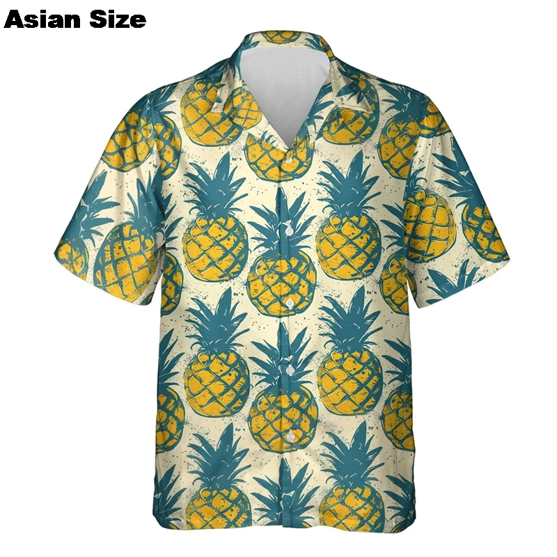 Summer Aloha Strawberry Cucumber 3D Print Shirts For Men Clothes Female Fruit  Beach Shirt Pineapple Watermelon Short Sleeve Top