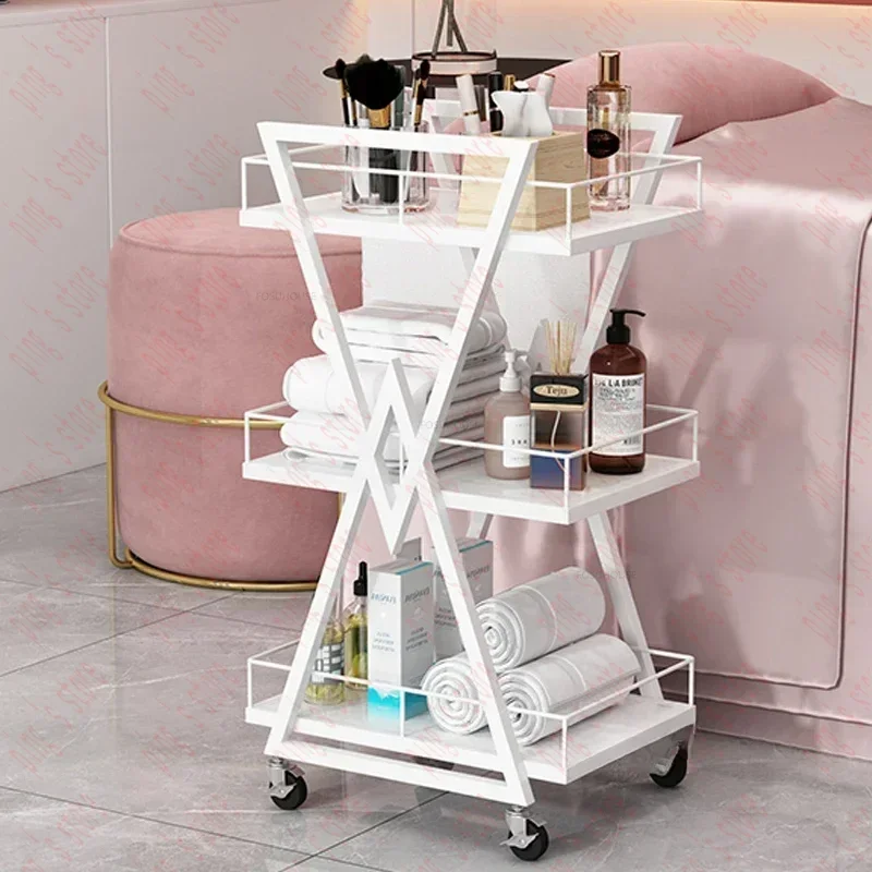 Luxury Golden Beauty Salon Trolley Cart with Wheels Web Celebrity Nail Storage Rack Tool Car Hair Embroidery Auxiliary