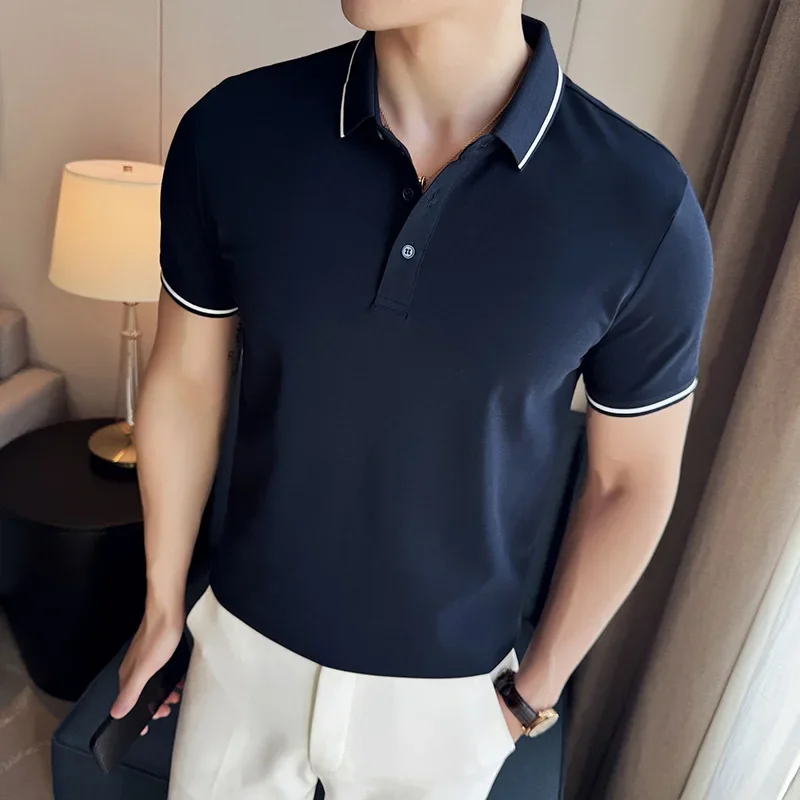 Men Polo Shirt 2024 British Style Summer Thin Solid Color Casual Slim Fit Short Sleeved T-shirt Fashion streetwear Men Clothing