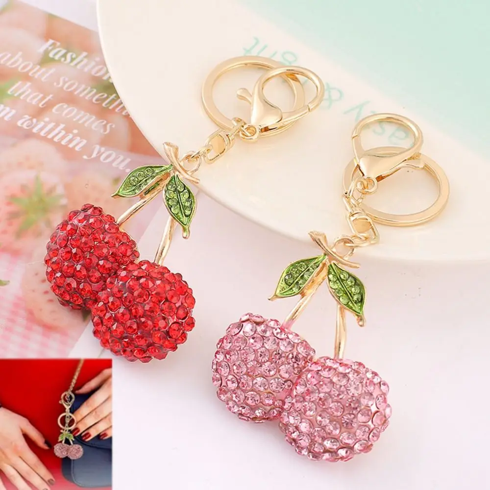 Handbags Accessories Rhinestone Cherry Keychain Durable Sparkling Sparkling Fruit Cherry Bag Charms Bag Accessories Red Color