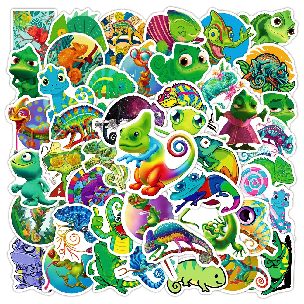 

50Pcs New Chameleon & Gecko Stickers - Reptile-themed Waterproof Graffiti for Skateboards, Water Cups Kids Toy Gift