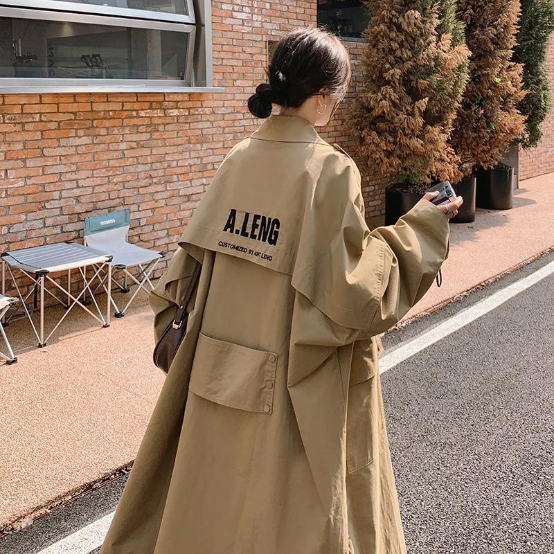 Korean Version Loose Windbreaker Coat Female Large Size Trench Coat 2023 Spring Autumn Long Classic Khaki Trench Coats Women's