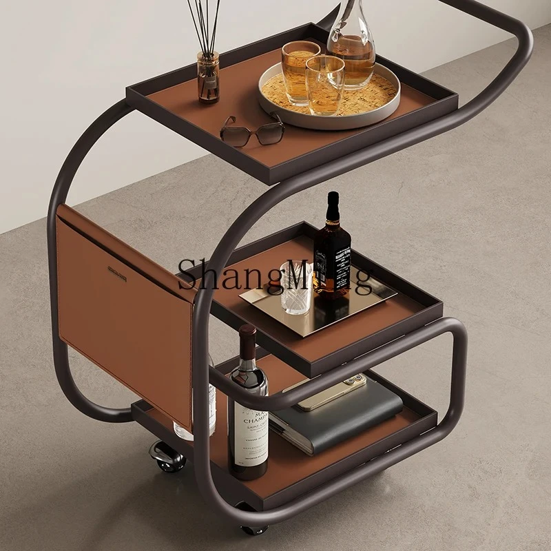 FGHigh Fashion Creative Movable Cart Multi-layer Pushcart Food Cart Shelf Saddle Leather Edge Metal Food Cart