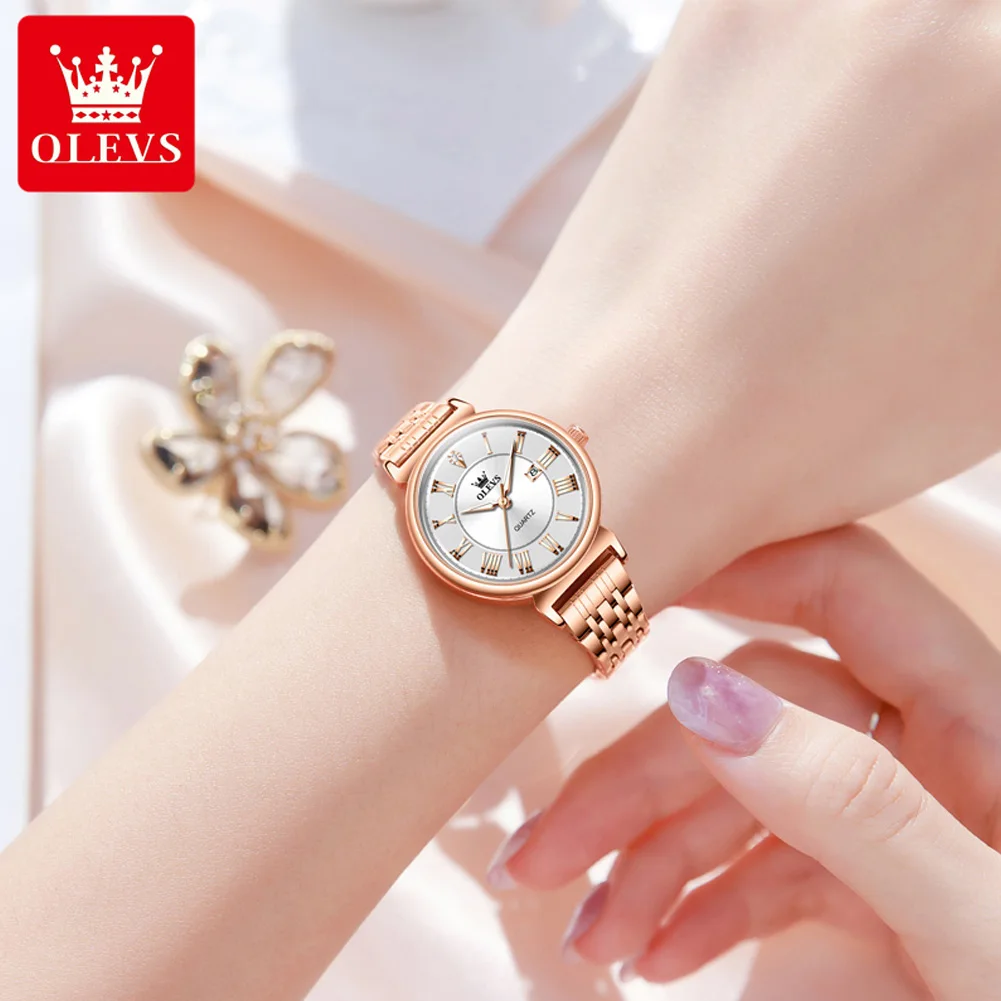 OLEVS 9997 Women\'s Watches Solid Stainless steel Strap Classic Elegance Roman Dial Waterproof Luminous Date Girl Wristwatch Gift