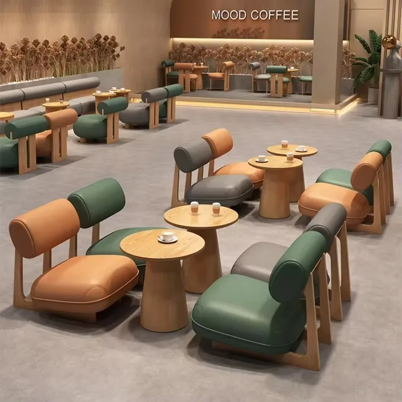Modern Trendy Cafe Table and Chair Set for Business Meetings Leisure Milk Tea Shop Dessert Shop Booth Sofa Wood Material