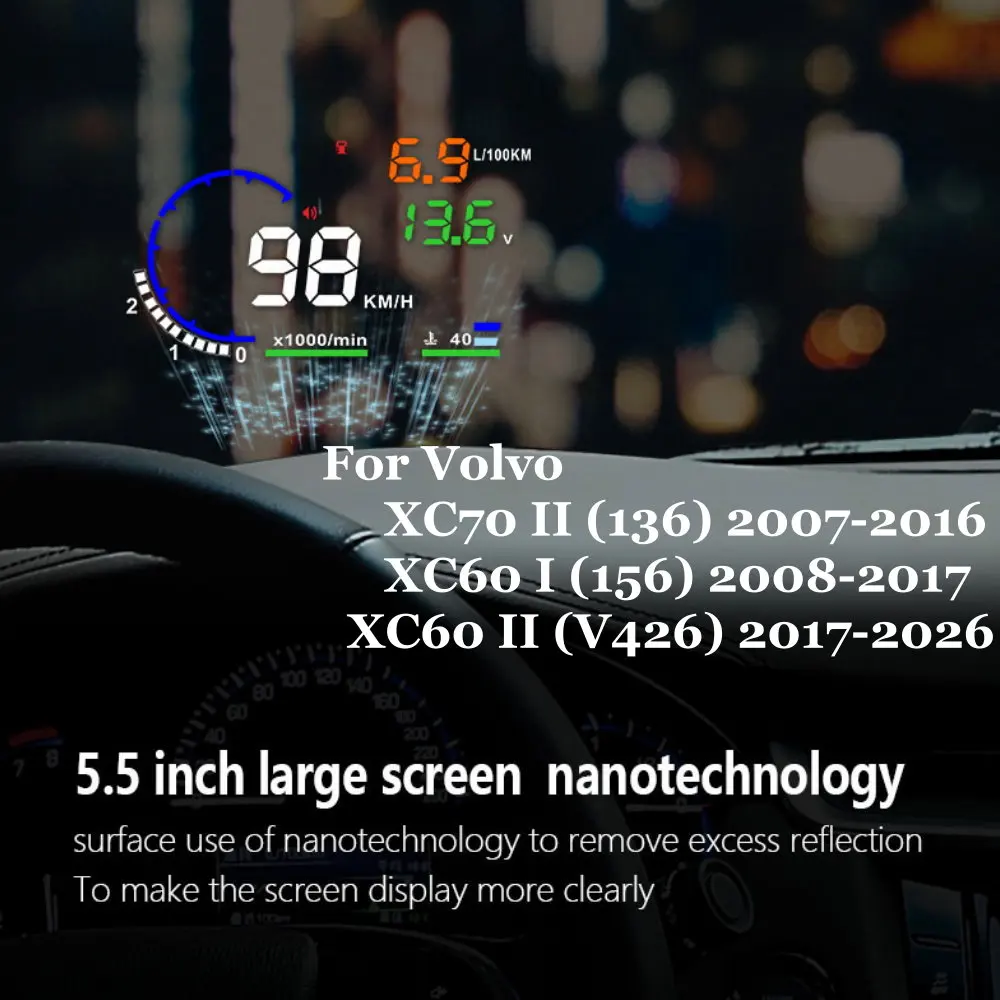 Car HUD Head Up Display LED Windshield Projection For Volvo XC70 II (136) 2007-2016 XC60 I (156) 2008-2017 II (V426) 2017-2026