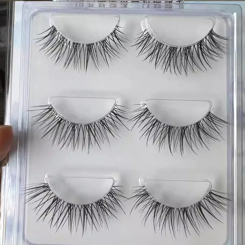 Faux cils de vison 3D réutilisables, bande invisible, naturel, noir, croisé, maquillage, produits de beauté, nouveau, 3 paires