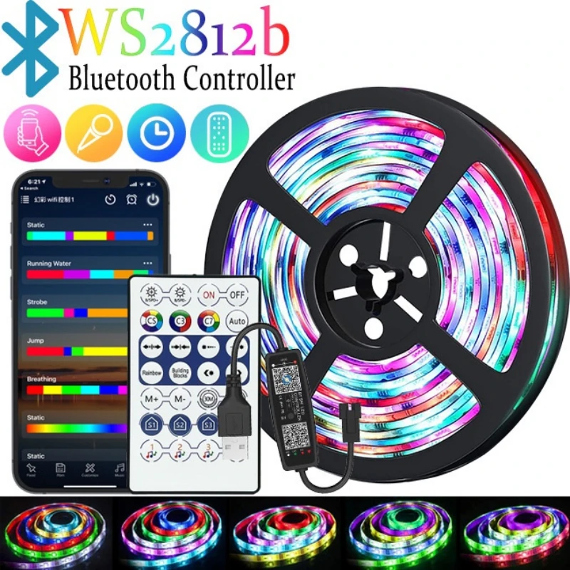 USB RGB قطاع الخفيفة لسباقات الخيل ، ضوء الجو ، المياه الجارية ، التنفس ، الجري ، المنزل ، 5050 ، السحر ، بلوتوث التطبيق ، WS2812B ، 5 فولت