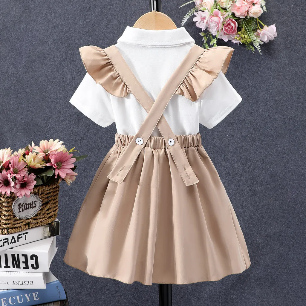 Academy style Dress Kids Girl Clothes Summer Short Sleeve Shirt+Skirt 3 4 5 6 7 Years Old Casual Cute Baby Girls Dresses