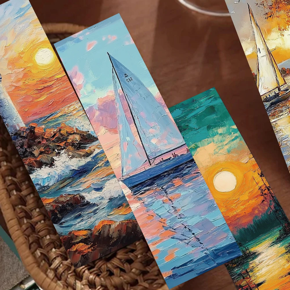 30PCS Romantic Oil Painting Bookmark Reading Book Page Book Marking Paper Cards For Students Book Scrapbook Markers DIY Bookmark