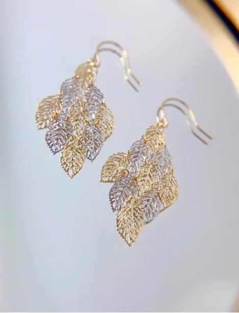 18k gold hoop earrings for women karat gold drop earrings gold leafs earrings party jewelry au750 stamp