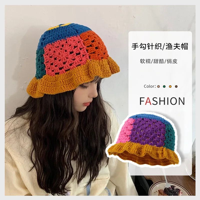 VISROVER New Handmade Crochet Winter Bucket Cap For Women Autumn Fish Hat Outdoor Fashion Autumn Ladies Hat Gift Wholesales