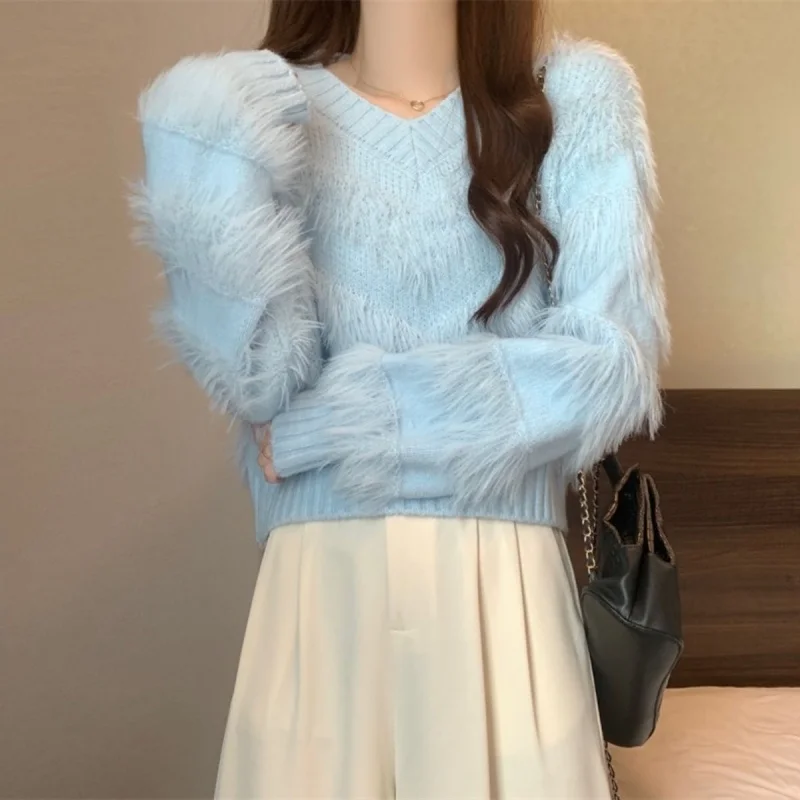 Autumn/Winter New 2024 Gentle Hairy Knitted Sweater Women\'s Korean Edition Casual Soft Sticky Sweater Bottom Coat Top