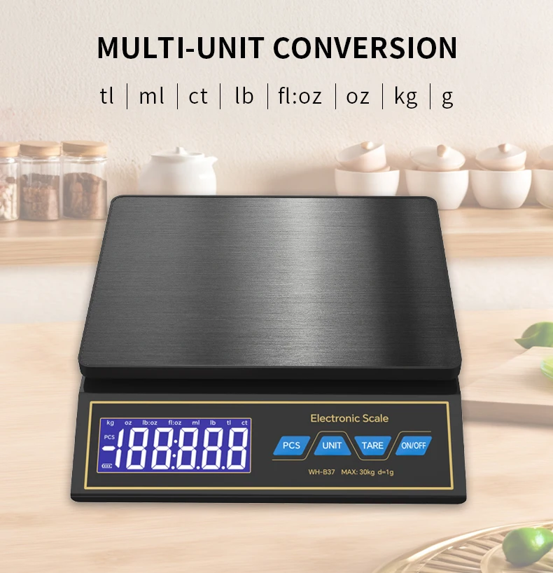 WH-B37C Präzisions-LCD-Digitalwaage 30kg/1g Wiederaufladbare Elektronische Haushaltswaage für Backen und Gesundes Kochen – Detail 4