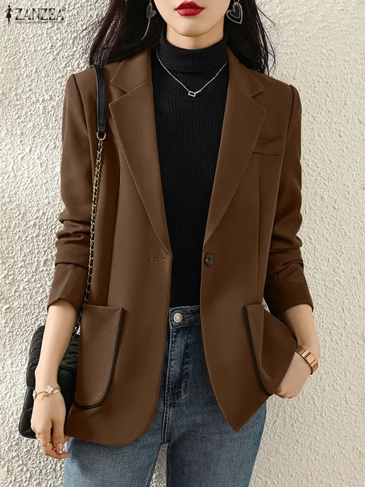

2025 Autumn OL Outwears ZANZEA Office Women Blazer Fashion Lapel Neck Long Sleeve Blazer Jackets Elegant Solid Button Down Coat