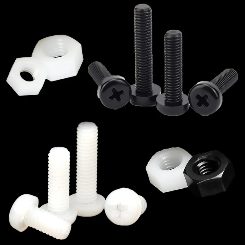 200Pcs/set M2 M2.5 M3 M4 Black/White Hex Nylon Standoff Spacer Column Flat Head Nylon Plastic Spacing Screws Nuts