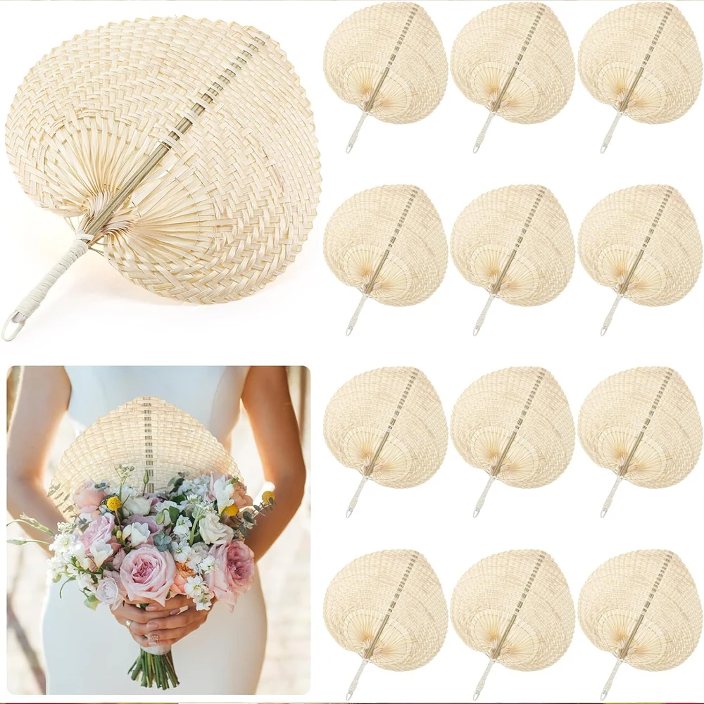 Bamboo Fans Wedding Handmade Hand Weaving Fan Handheld Natural Raffia Hand Fans Bulk for Indoor Outdoor Summer Cooling Supplies