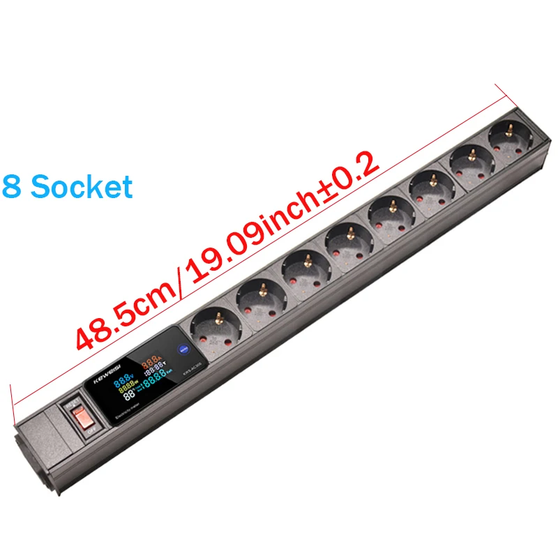 EU Power Strip Met Schakelaar Digitale Ampermeter Power Energy Voltmeter Ampèremeter 2/3/4/5/6/7/8/9/10 Europese Socket C14 interface