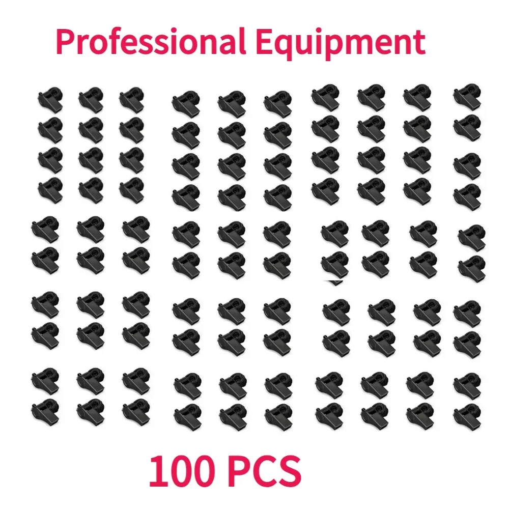 

Оптовая продажа, 100 шт., высококачественный черный свисток для рефери, игровой свисток с лямкой на шее, уличный туристический свисток, подходящий для баскетбола и