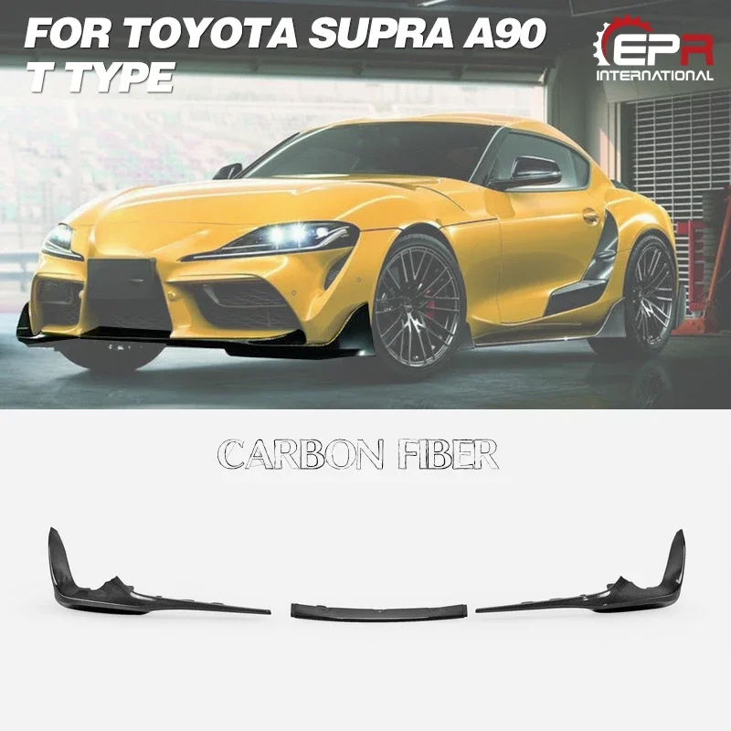 PI-qiang For Toyota 2019 On Supra A90 T Type Carbon Fiber Front Lip 3pcs Glossy Finish Bumper Splitter Set Fibre Tuning Kit