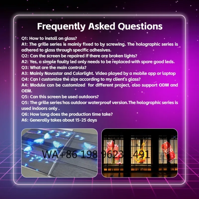 P10 SMD2222 12V Adhesive Flexible LED Film Holographic Screen Glass Window Advertising Digital Signage view 4