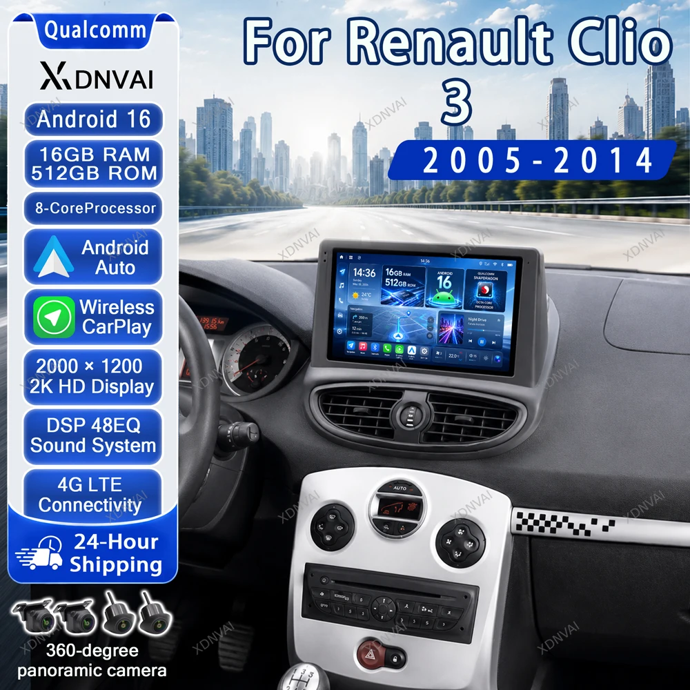Android 16 Multimedia For Renault Clio 3 2005 2006 2007 2008 2009 2010-2014 Video Player Car Radio Autoradio Carplay Audio Auto