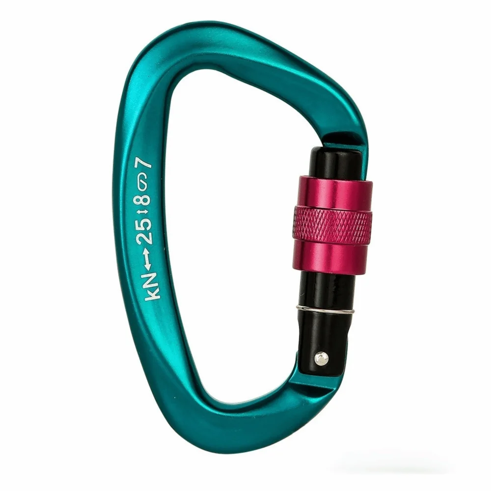 

D-shape 25KN Climbing Carabiner Wear-resistant Aluminum Alloy Hammock Locking Clip Non-slip Security Screw Lock Design