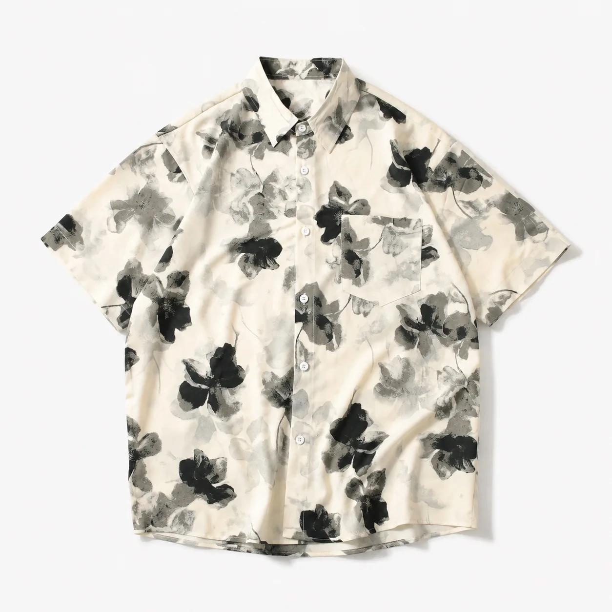 2026 Summer New Men's Printed Breathable Cool Ice Silk Flower Shirt Loose Drape Men's Short-sleeved Shirt