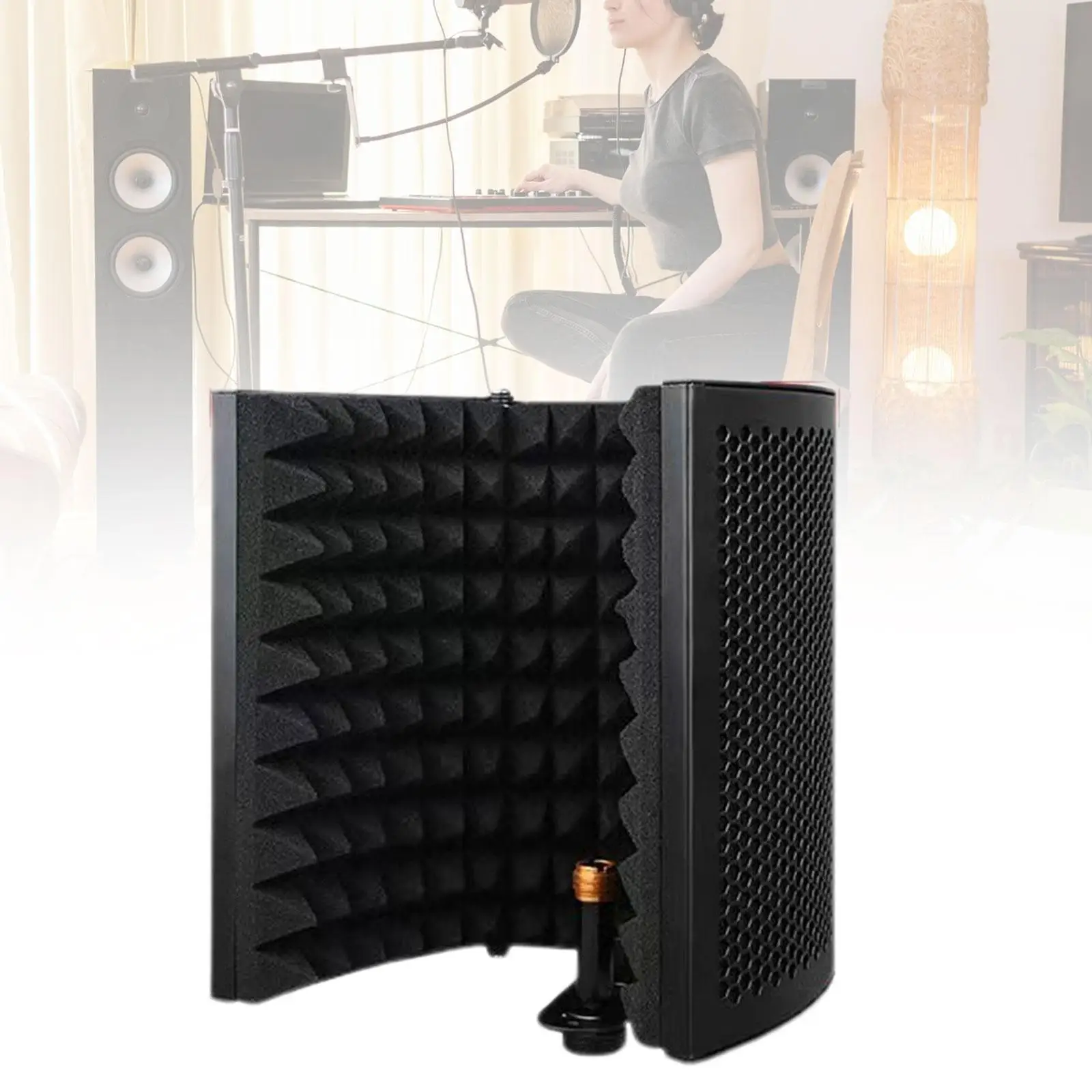 Mini Microphone Isolation Shield 3 Panel Folding High Density Absorbent Foam Compact Size for Desktop Vocal Booth Portable