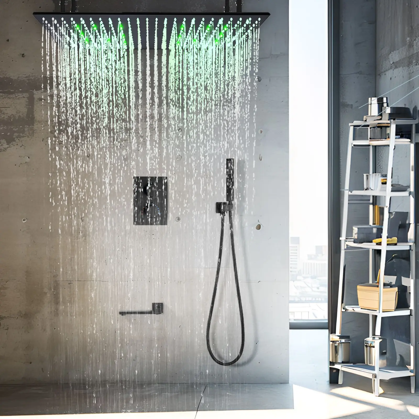 Ceiling 800*400mm LED ceiling shower bathroom concealed temperature constant shower set