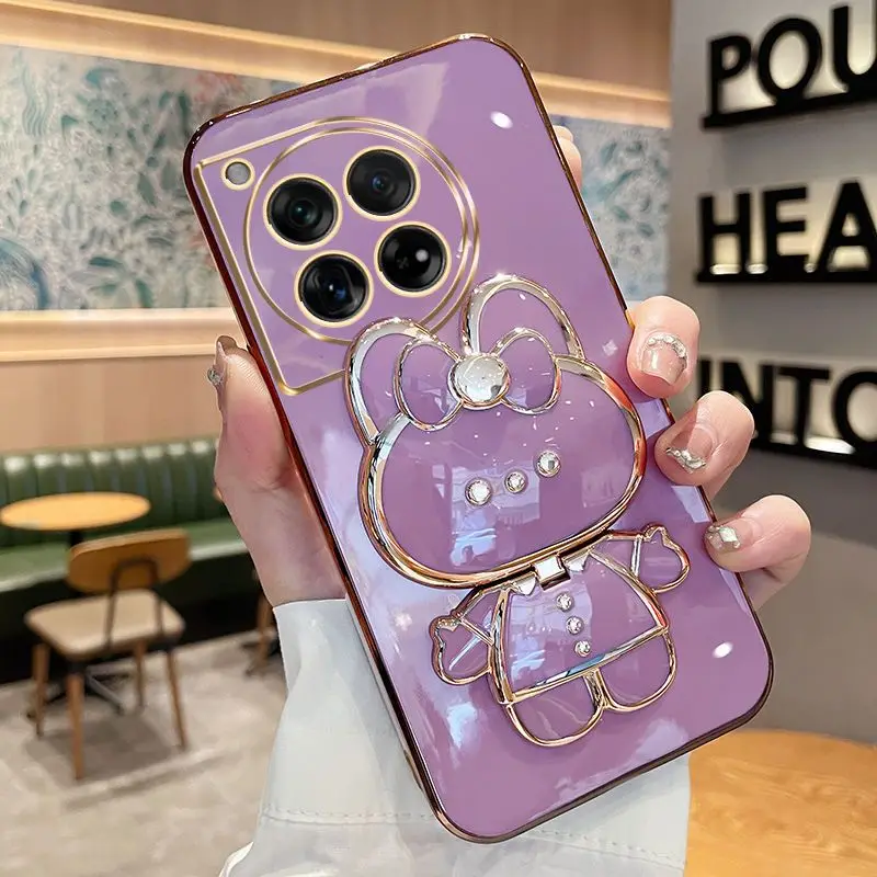 メッキウサギ電話ケース OnePlus 9 プロ 9 R T 8T 10 11 R プロ 12 OnePlus ACE プロ 2V 3V 高級化粧鏡ホルダー電話ケース