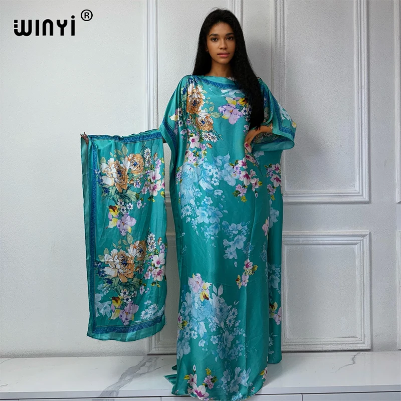 WINYI Bohemia new print Africa dress Dubai Muslim Dashiki Caftan holiday Design With belt evening dress elegant abayas for women