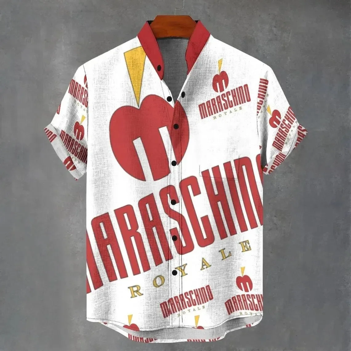 Men's Simple Retro Letter 6-color Natural 3D Printed Shirt Short-sleeved Lapel Light and Breathable Business Casual Party Outer