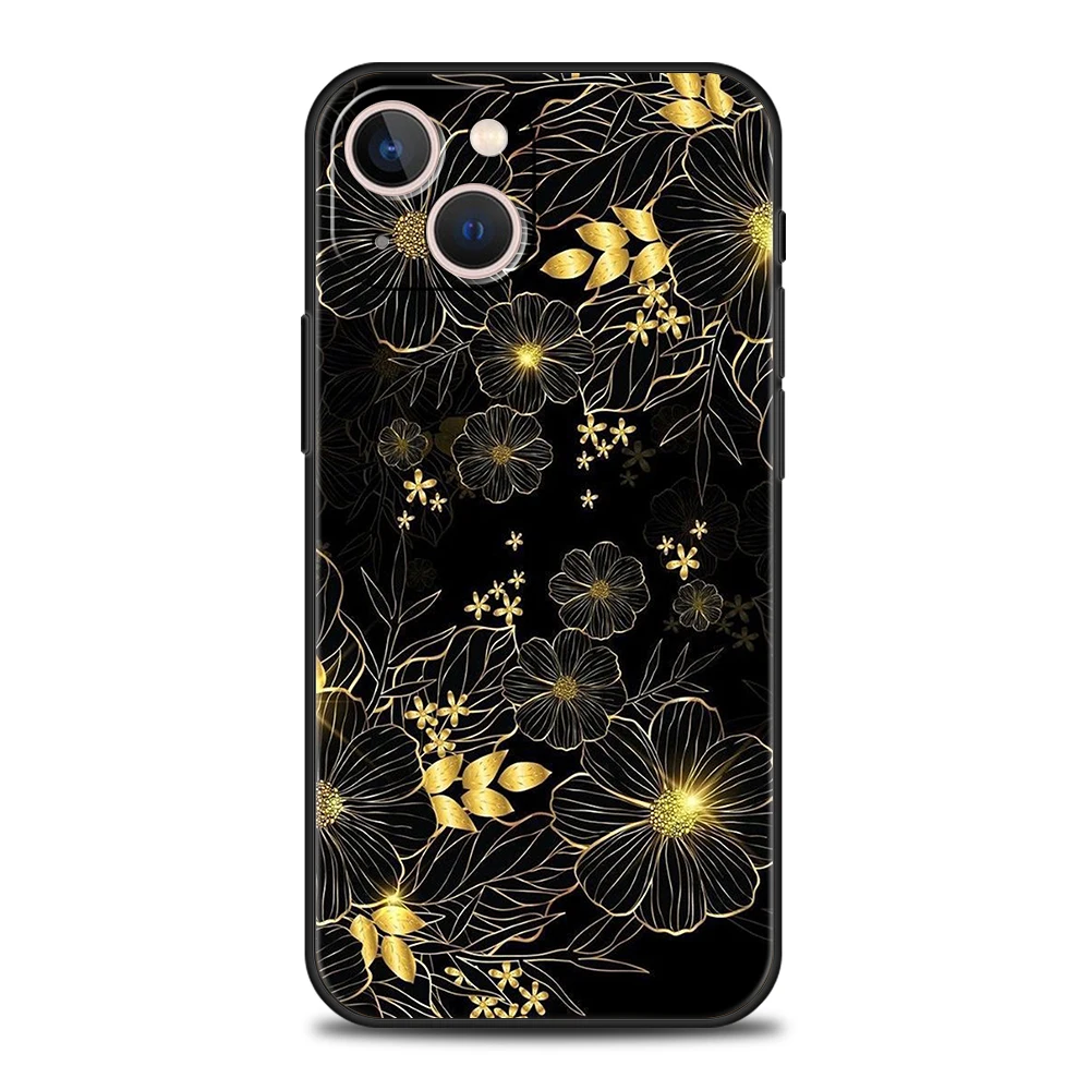 Gold Foil Art Phone Case Cover for iPhone 16 15 14 13 12 Pro Max XR XS 11 7 8 Plus Shockproof Silicone Soft Shell Capas Bags TPU