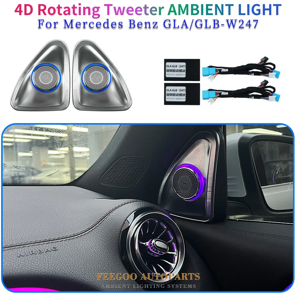 For Mercedes New GLA/GLB-class W247 4D Tweeter Speaker 64 Color Atmosphere Lighting 4D Rotating Tweeter Ambient Light