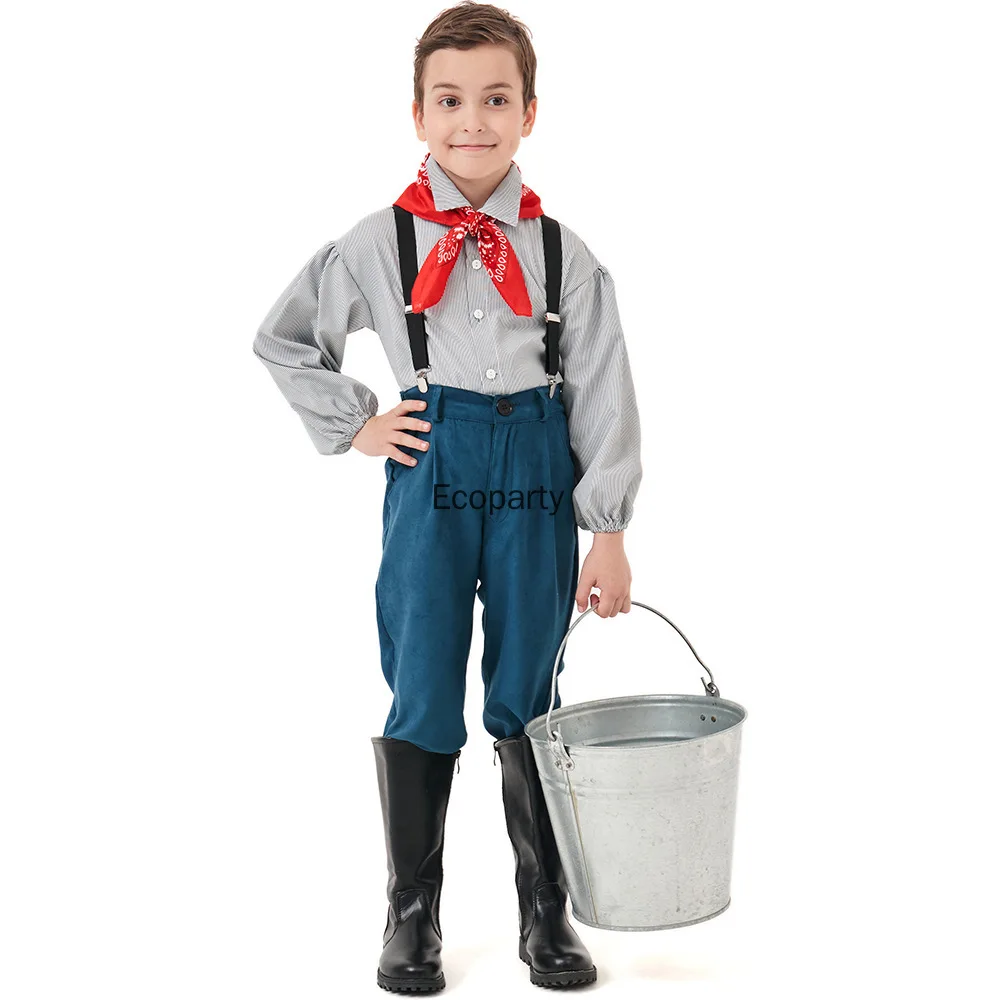 Disfraz de Granjero para Niños, Estilo Vintage Colonial, para la Semana del Libro, Halloween, Disfraz de Pionero, Overol Azul