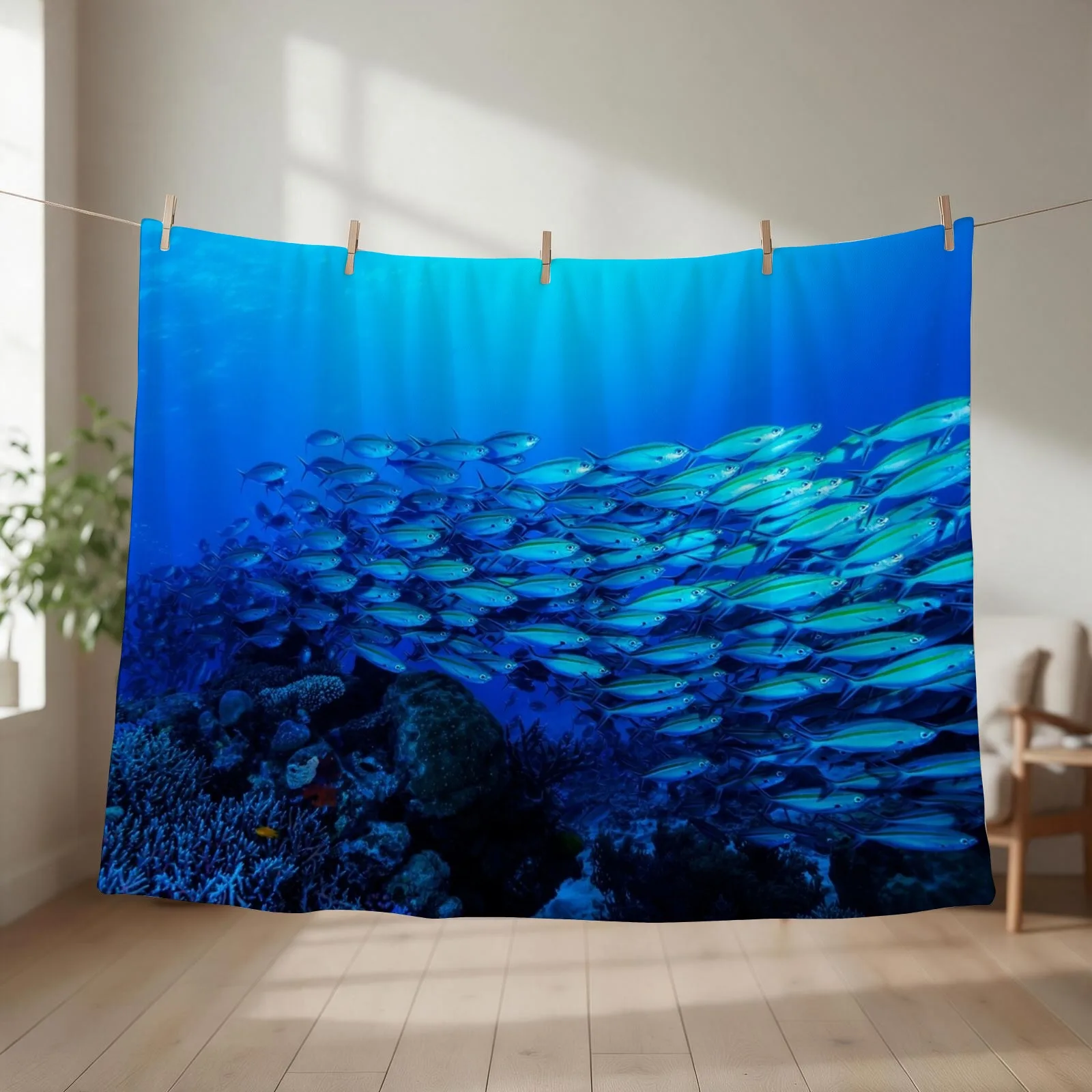 Tropical Fish on the Great Barrier Reef Throw Blanket couch cozy soft plush fuzzy picnic outdoor blanket