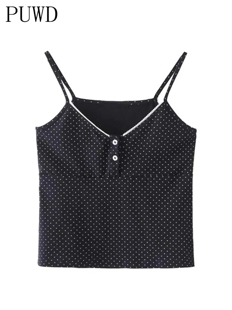 PUWD Casual Women Black Flower Print Soft Cotton Tank 2022 Summer Fashion Ladies Vintage Slim Short Tops Female Chic Crop Top