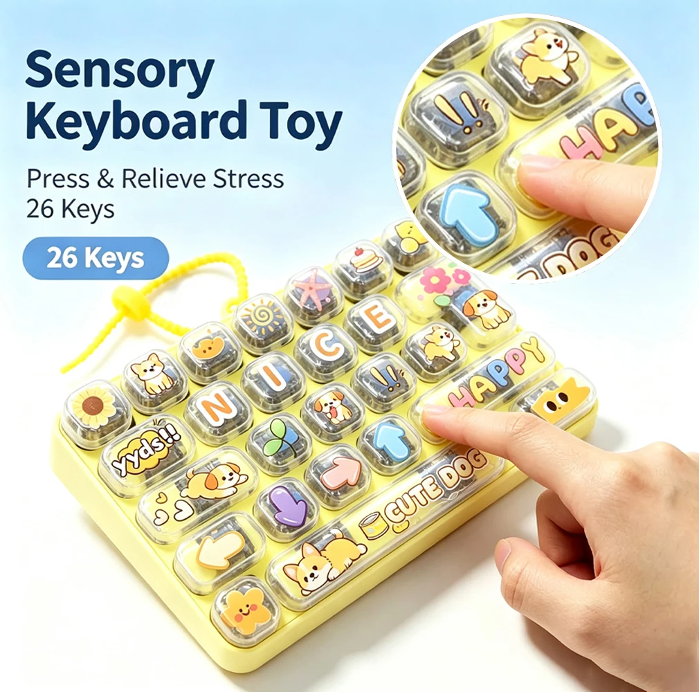 Happy Unending Stress Relief 26-Key Mechanical Keyboard Animal Diary Finger Press Toy Keychain