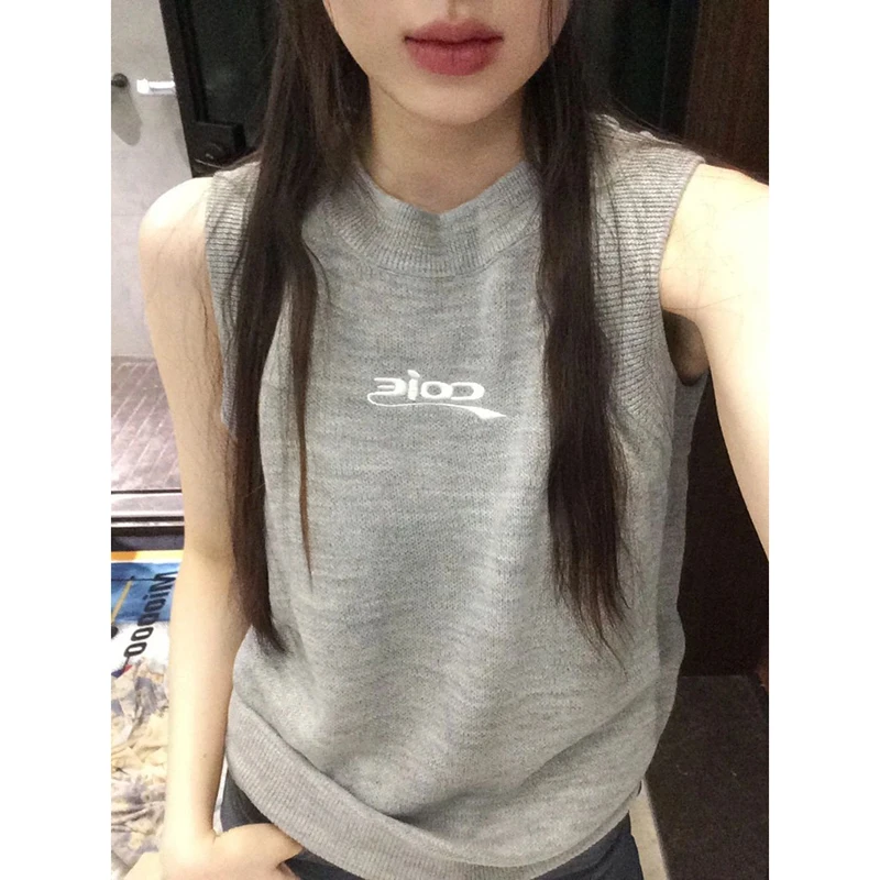 

Korean Summer New Knitted Tanks Women Sleeveless Casual Thin Y2k Tops Students Niche Sport Versatile Tees Female