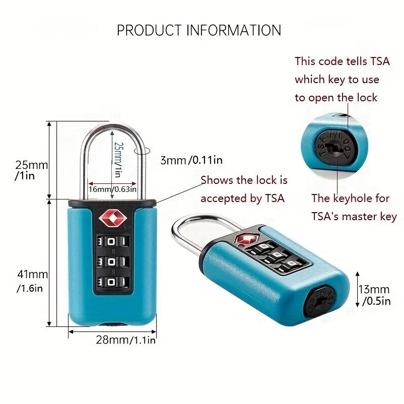 TSA Customs Password Lock Travel Luggage Security Anti-Theft Tool Portable Contrast Color Padlock 3 Digit Combination Lock