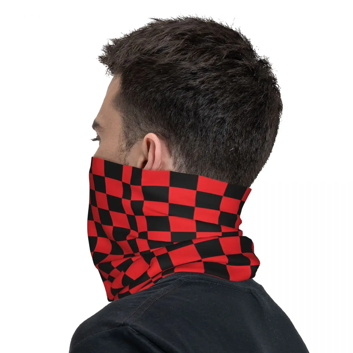 Couvre-cou bandana en damier rouge et noir pour adultes, cagoule ronde, cagoule de cyclisme, unisexe, respirant