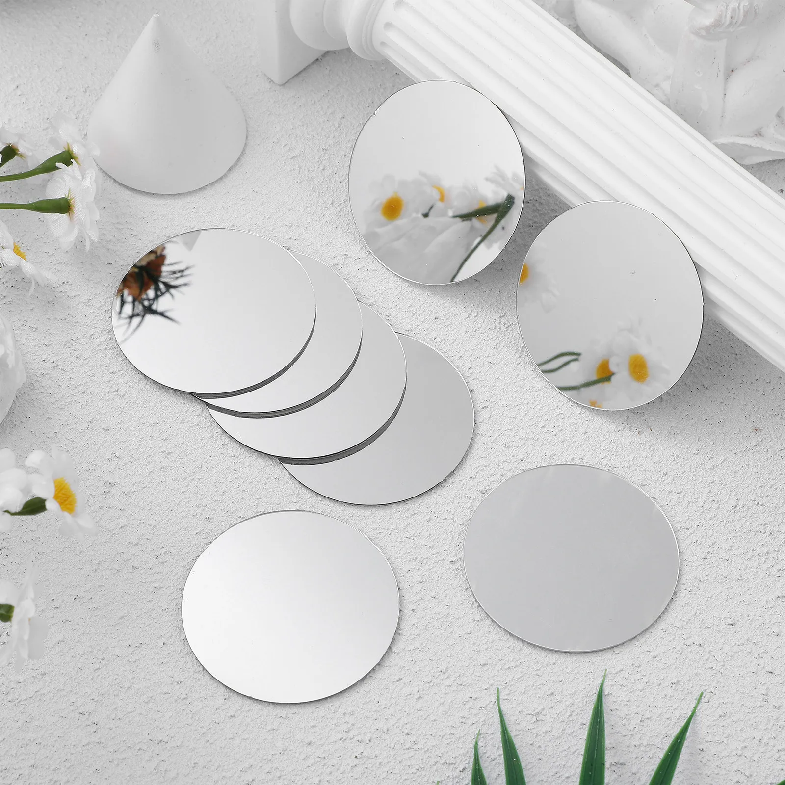 60 pièces de miroirs artisanaux ronds réfléchissants pour autocollants muraux, scrapbooking, bijoux, décoration intérieure, finition élégante et scintillante
