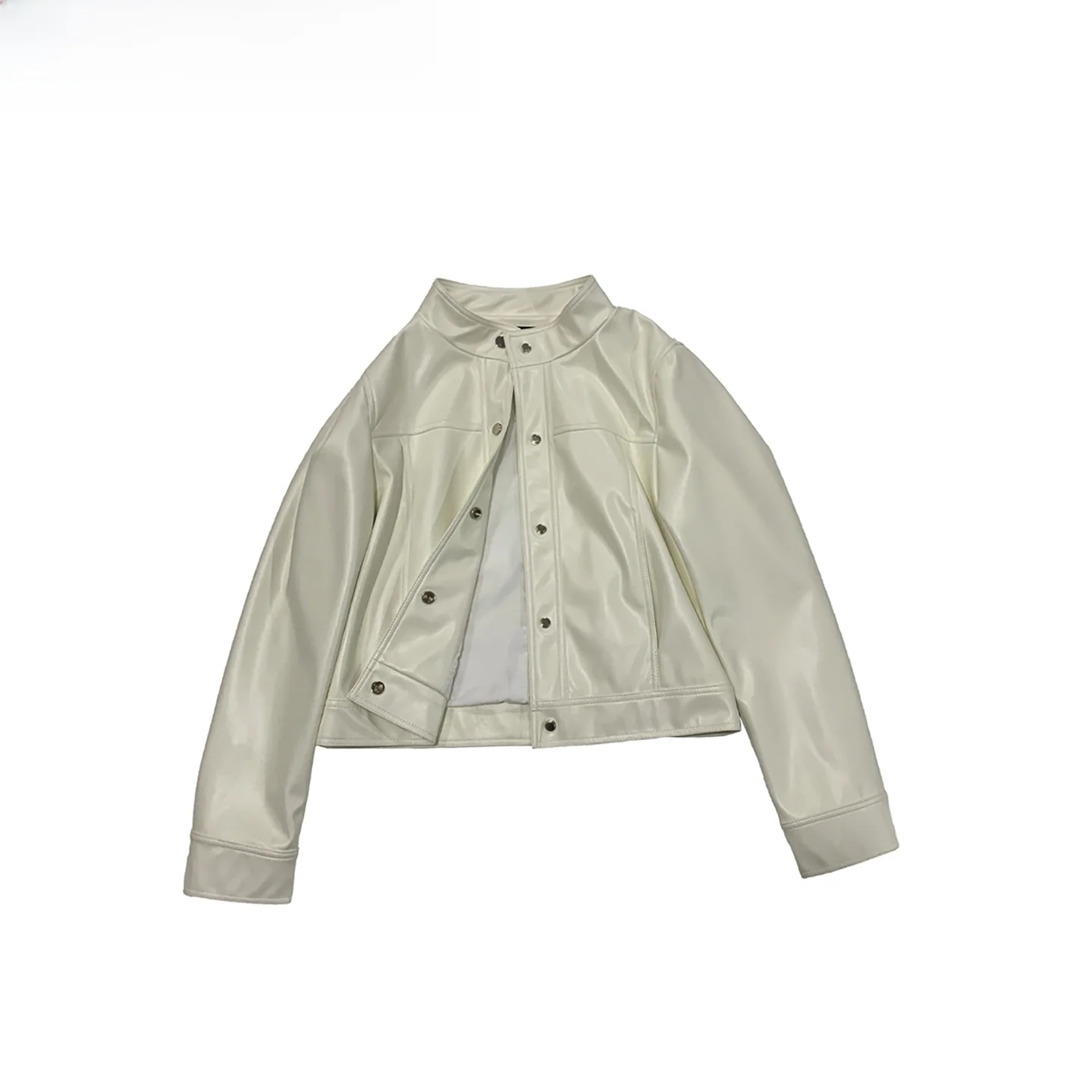 ネラッズーリ レディース スタンドカラー スリムフィット ホワイト PUレザー ジャケット ハイエンドセンセーション ファッショナブルなスモールサイズ レザーコート