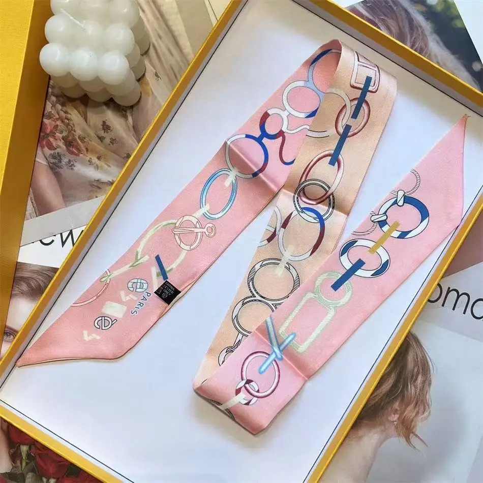 New Sky Blue Temperament Small Ribbon Versatile Scarf Headband Women's Hair Tie Bag Twill Silk Scarf Handle Ribbon 5*90cm