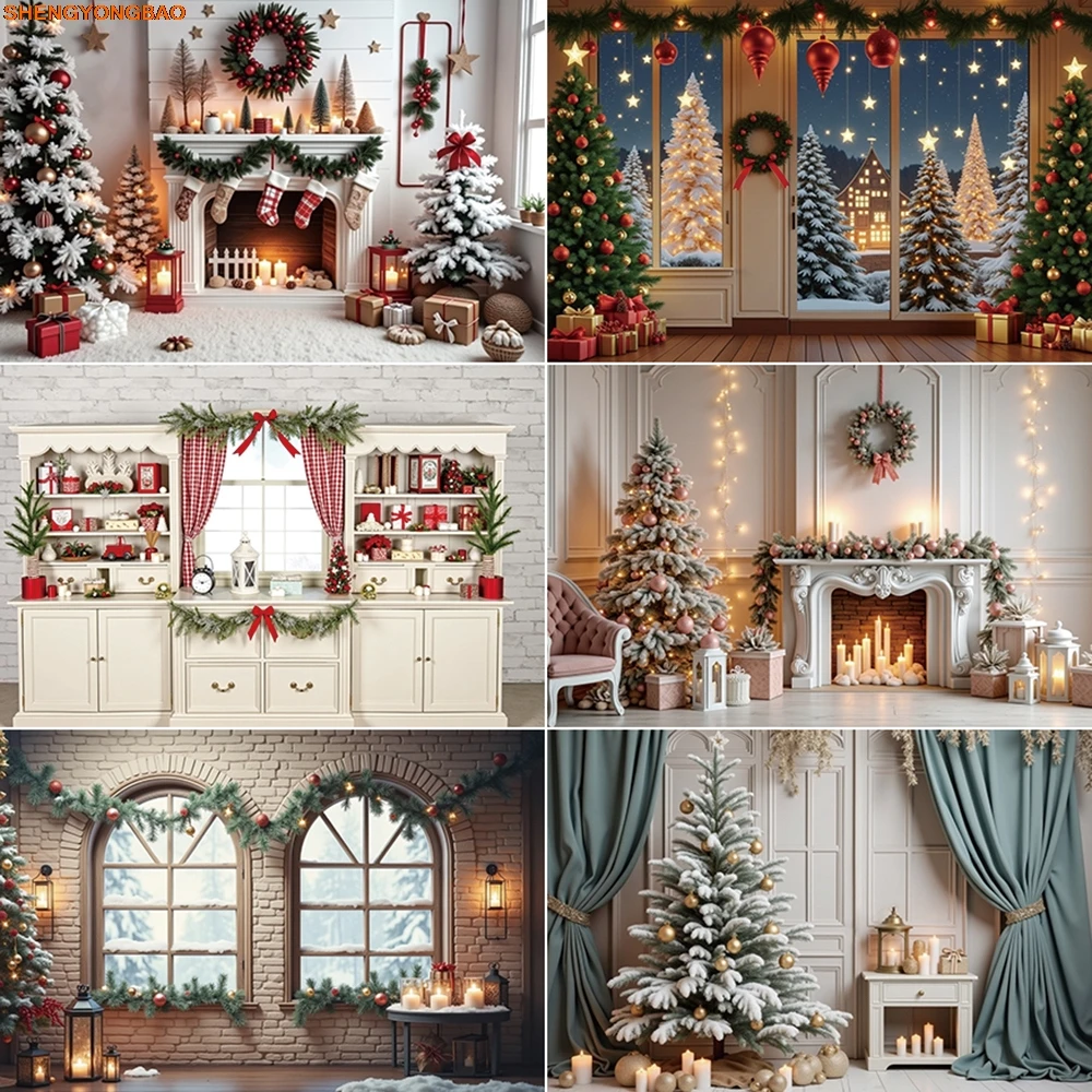 

2024 Christmas Background Photography New Year Window Ornaments Photocall Backdrop Child Studio Photobooth Accessories