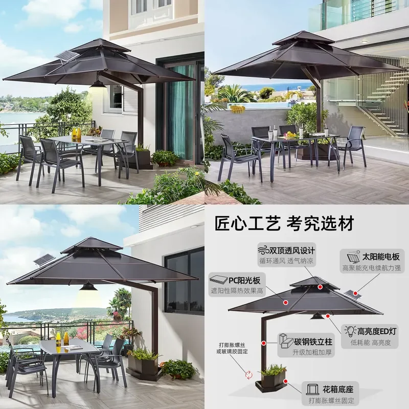 For Outdoor Courtyard Villa Garden Terrace European Style Mobile Pergola Canopy with Solar Light Sun Panel Shading Umbrella