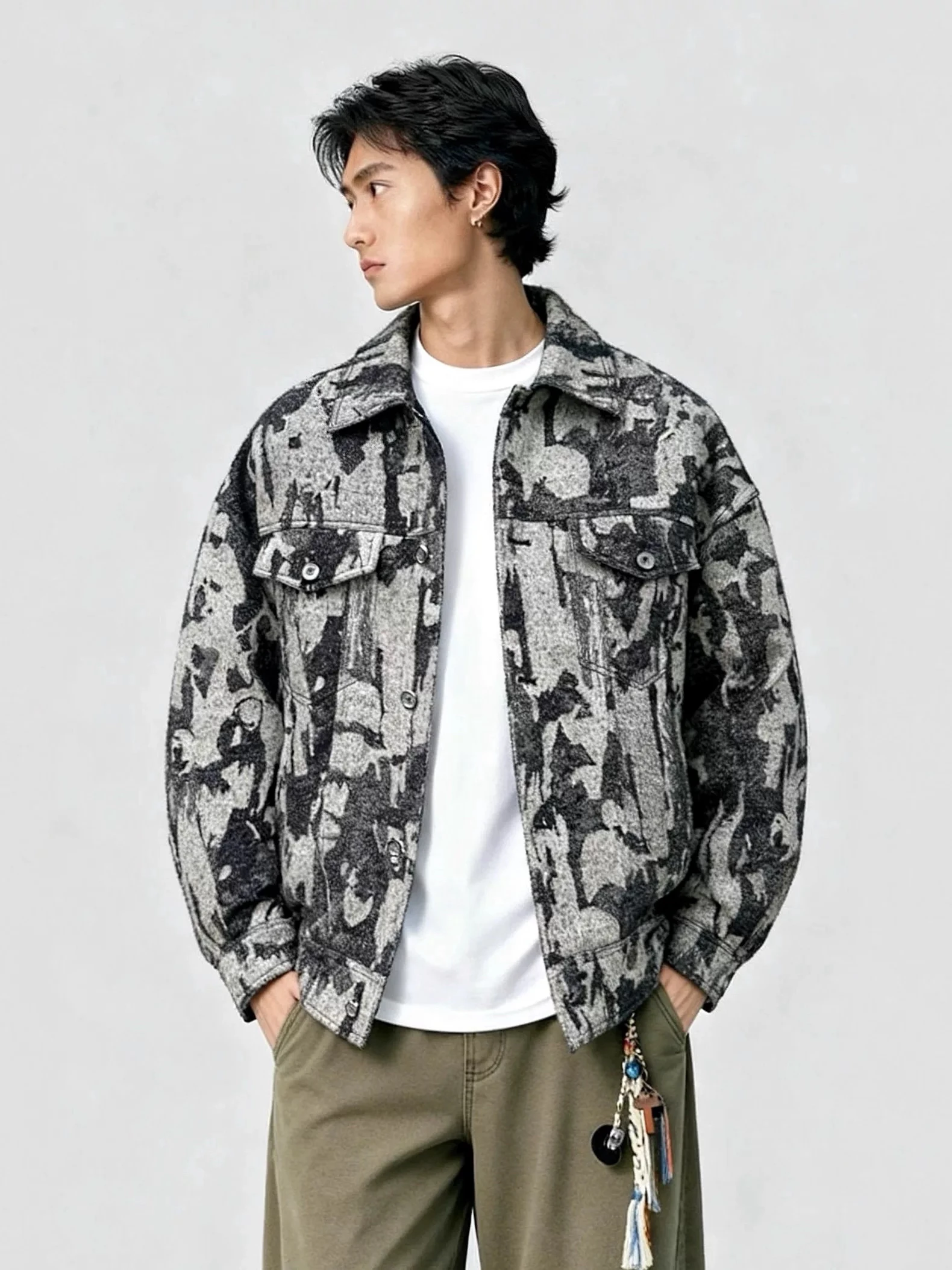 

American Retro Tie Dye Camouflage Lightweight Men's down Jacket Coat City Casual Urban Style Short Length Warmth Padded Coat